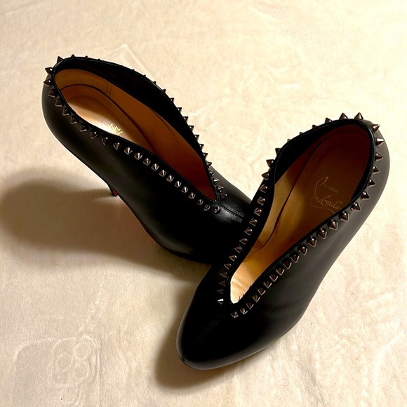 Christian Louboutin Miss Fast Plato Platform Black Spikes Ankle Booties 39/8 - Picture 9 of 13